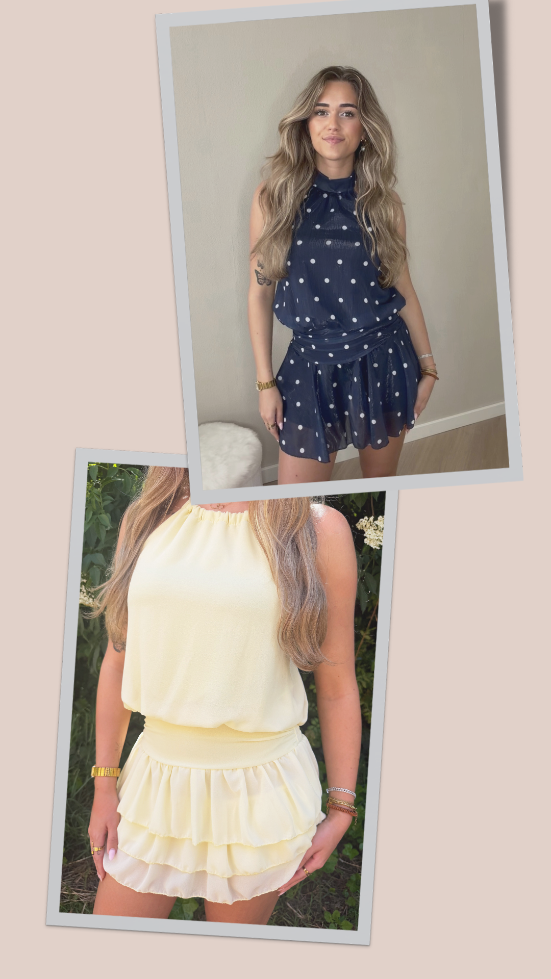 Zomerse jurken met ingebouwd broekje in butter yellow en polka dot blauw van Branlune summer collectie