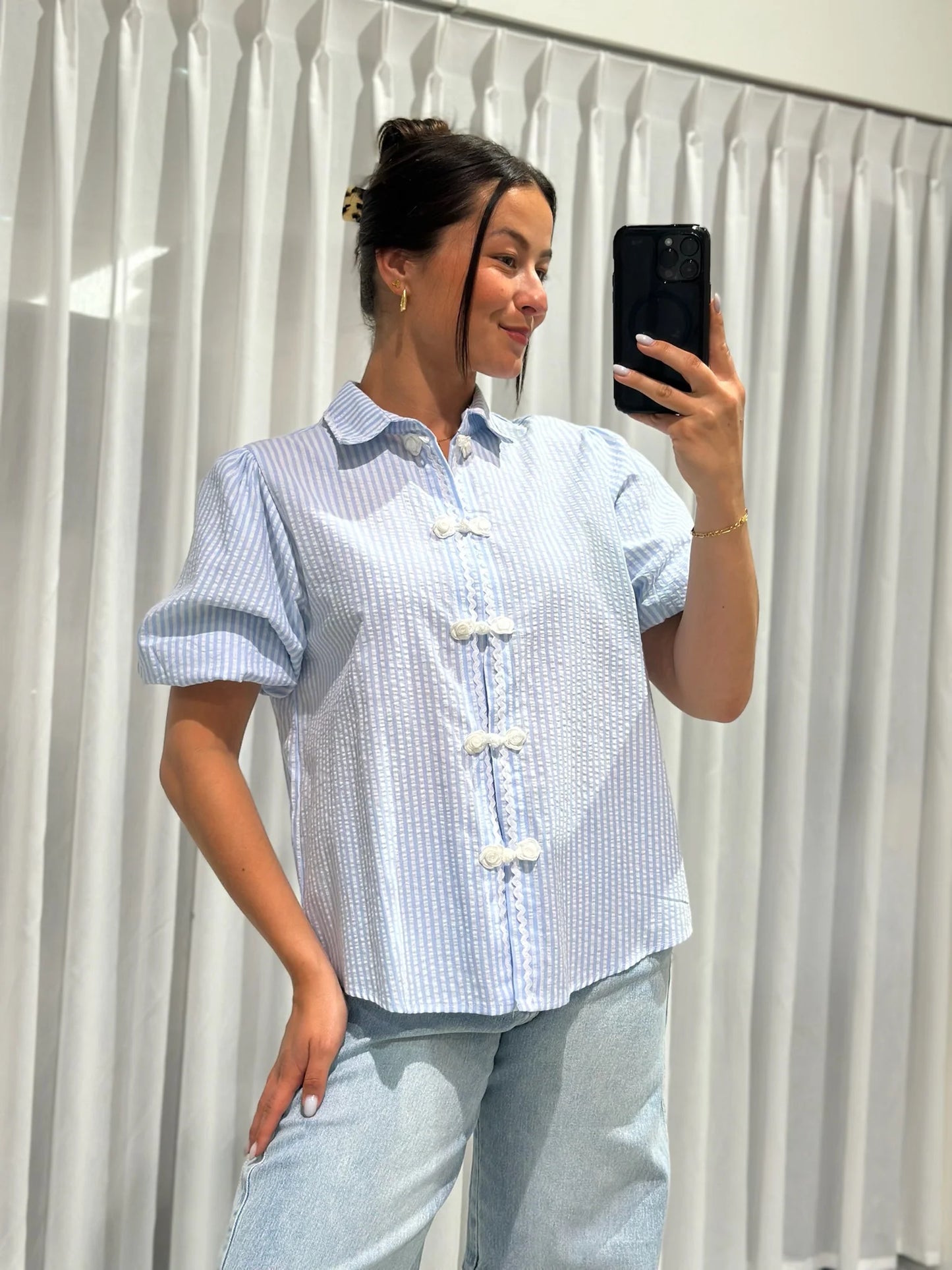 Lieve blouse blauw gestreept