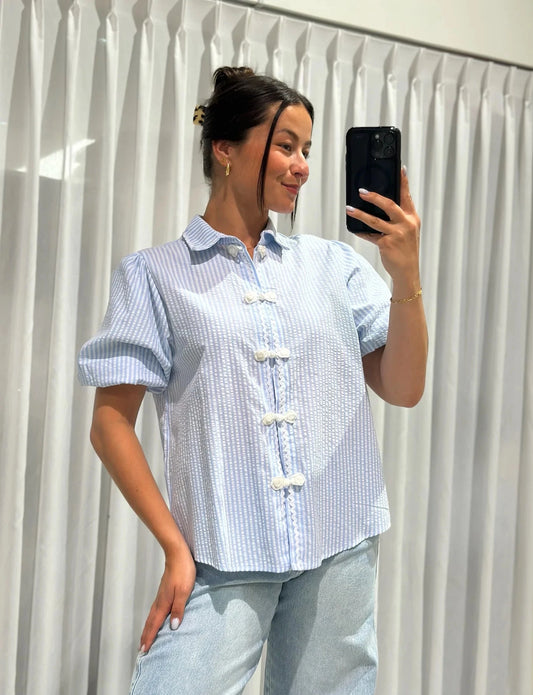 Lieve blouse blauw gestreept