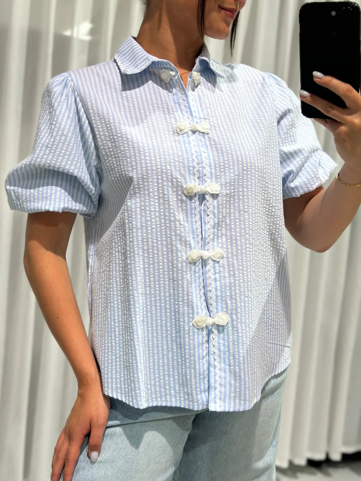 Lieve blouse blauw gestreept