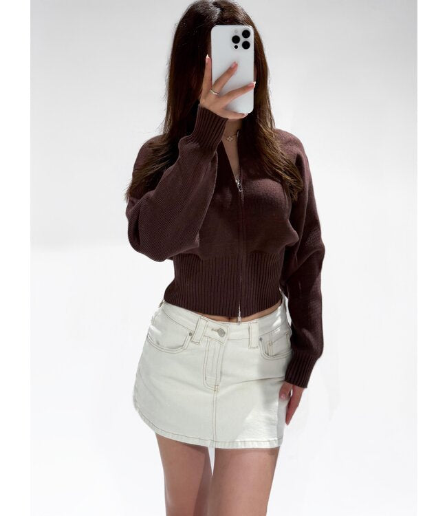 Zip knit cardigan bruin