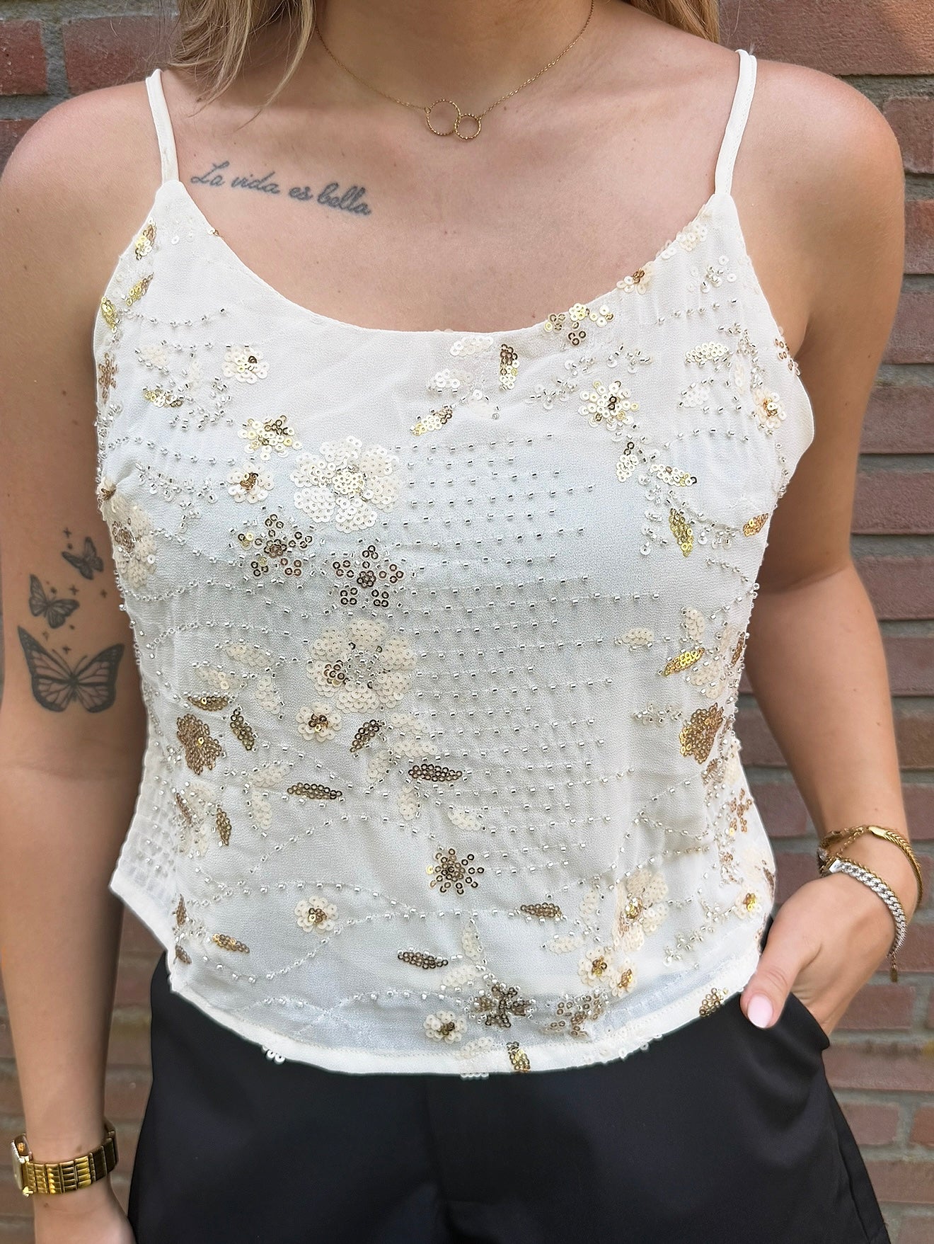 Mirthe pailletten top